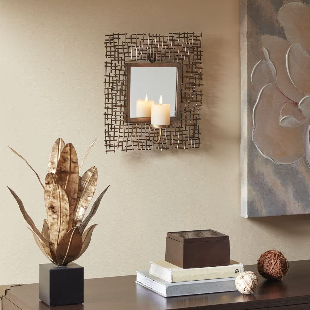 Madison Park Costa Spectra Wall Candle Holder with Mirror Antique Gold See Below
