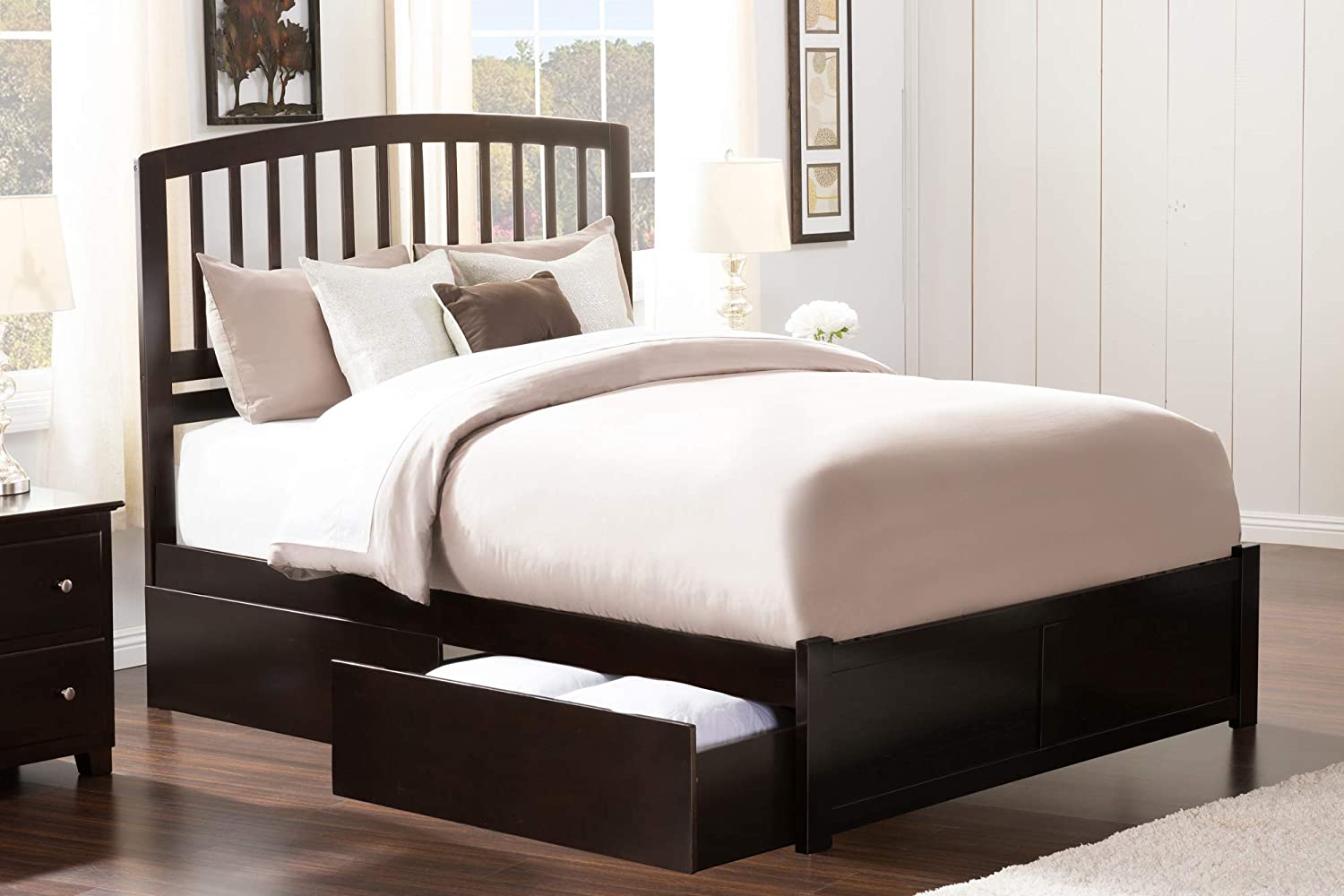 Richmond Queen Platform Bed with Flat Panel Footboard and Turbo Charger with Urban Bed Drawers in Espresso