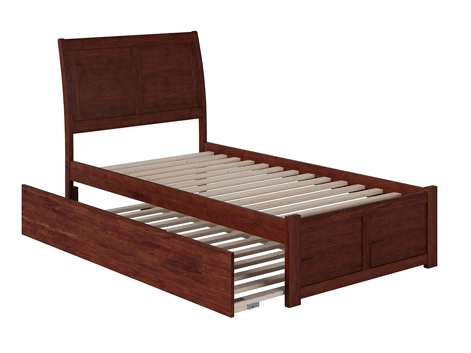 AFI Portland Platform Bed with Footboard and Turbo Charger with Twin Extra Long Trundle, XL, Walnut