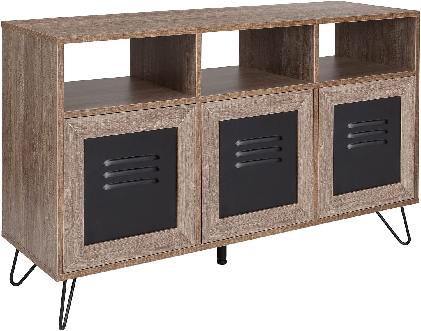 Flash Furniture Woodridge Collection 44&#34;W 3 Shelf Storage Console/Cabinet with Metal Doors in Rustic Wood Grain Finish