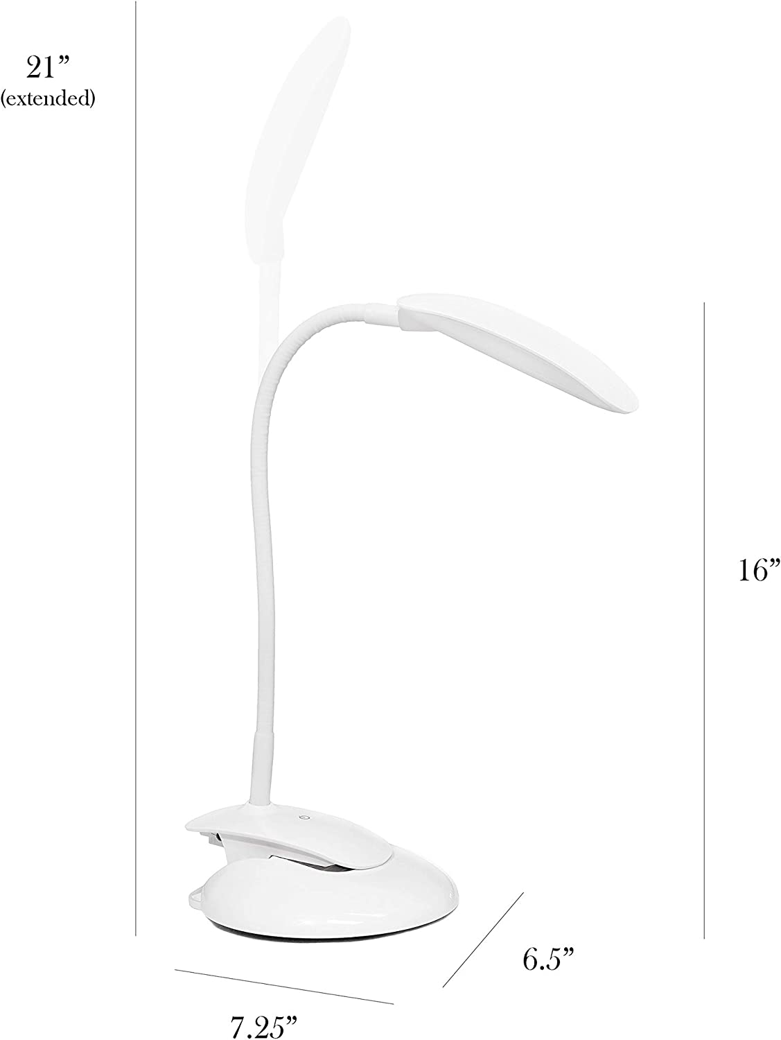 Simple Designs LD2021-WHT Flexible Rounded Clip Light LED Desk Lamp, White