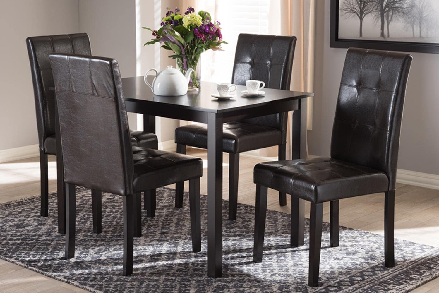 Baxton Studio Avery Modern and Contemporary Dark Brown Faux Leather Upholstered 5-Piece Dining Set