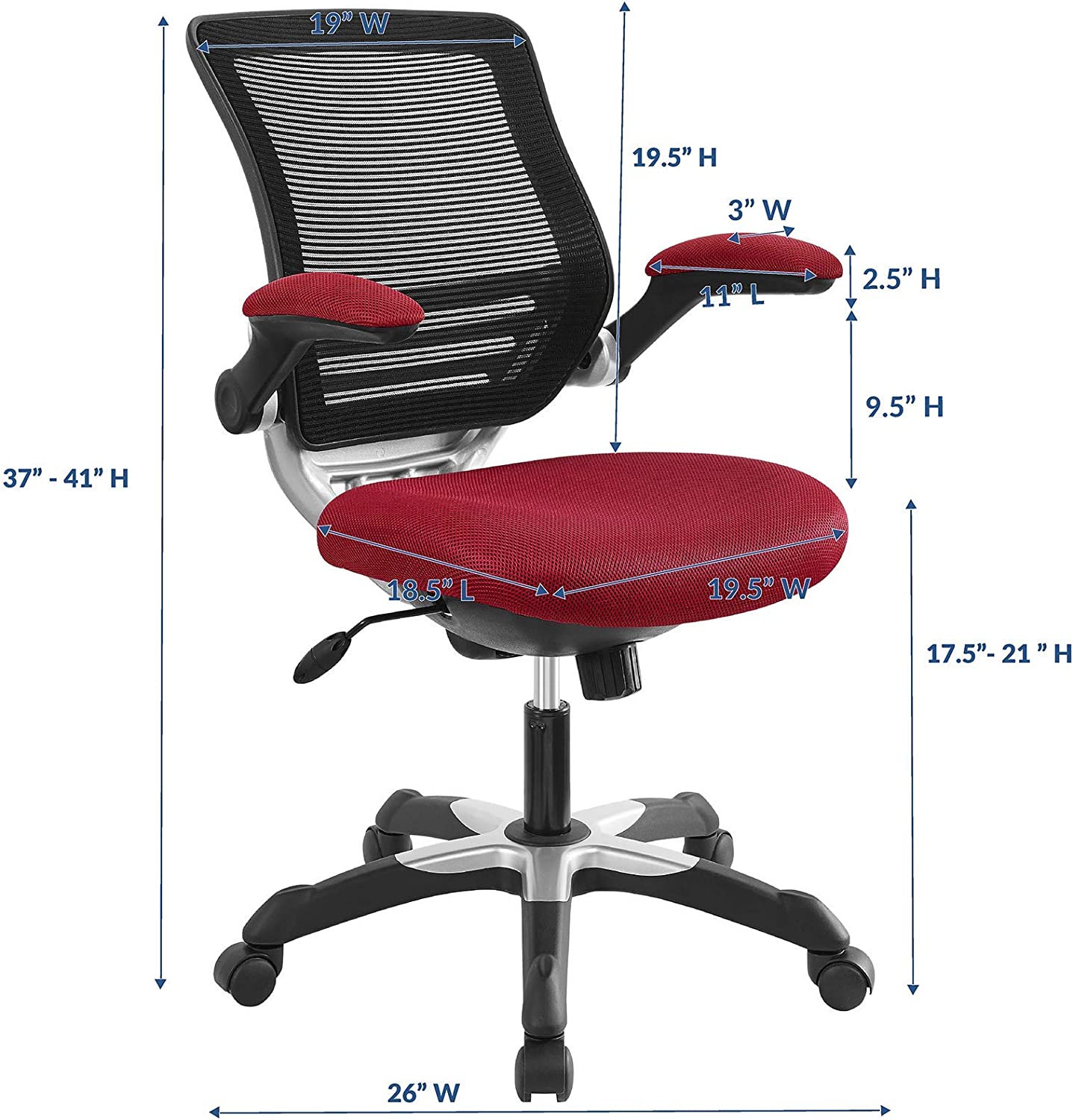 Modway Edge Mesh Back and Mesh Seat Office Chair In Black With Flip-Up Arms in Black