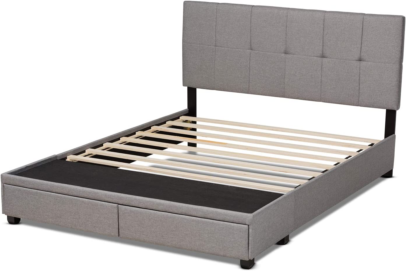 Baxton Studio Netti Light Grey Fabric Upholstered 2-Drawer Queen Size Platform Storage Bed