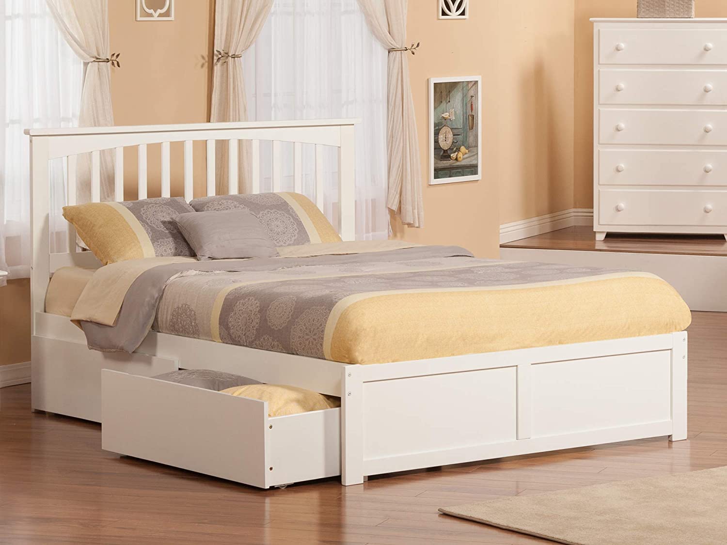 AFI Mission Platform Flat Panel Footboard and Turbo Charger with Urban Bed Drawers, Queen, White