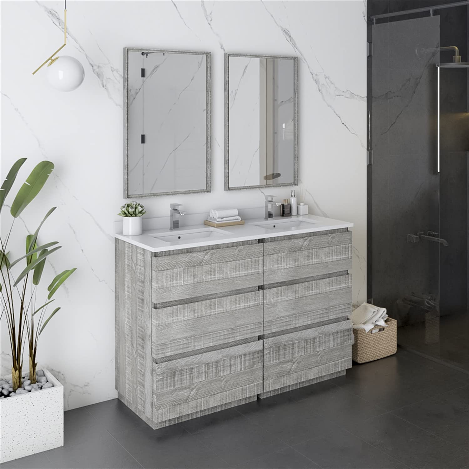 Fresca Formosa 48&#34; Floor Standing Double Sink Modern Bathroom Vanity w/Mirrors in Ash