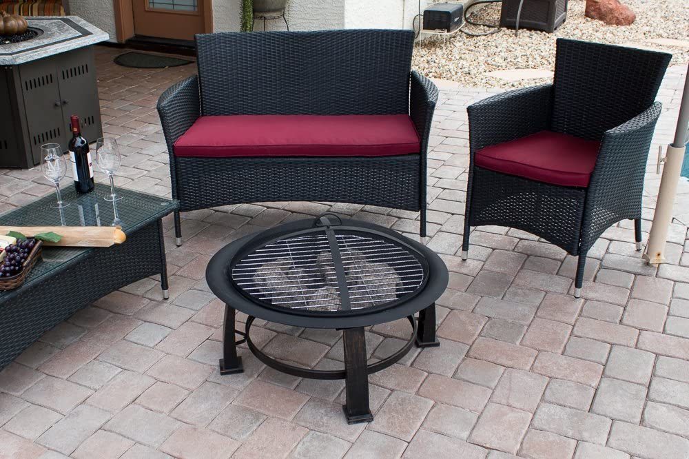 Hiland F FT-235 Wood Burning Fire Pit w/Cooking Grate and Domed Mesh, 30&#34;, Black