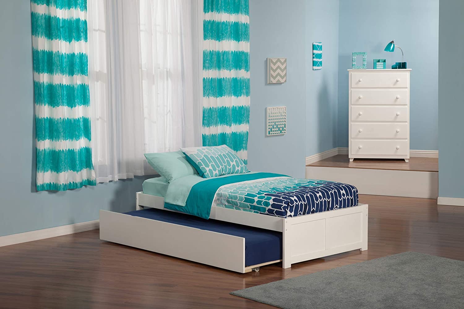 Concord Twin Extra Long Platform Bed with Footboard and Twin Extra Long Trundle in White