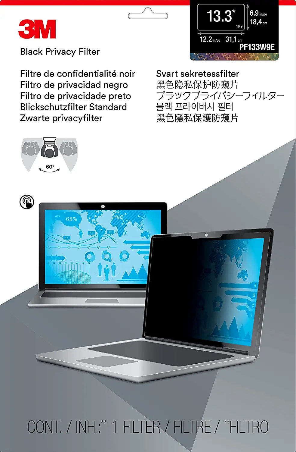 3M Privacy Filter for 13.3&#34; Edge-to-Edge Widescreen Laptop (PF133W9E)