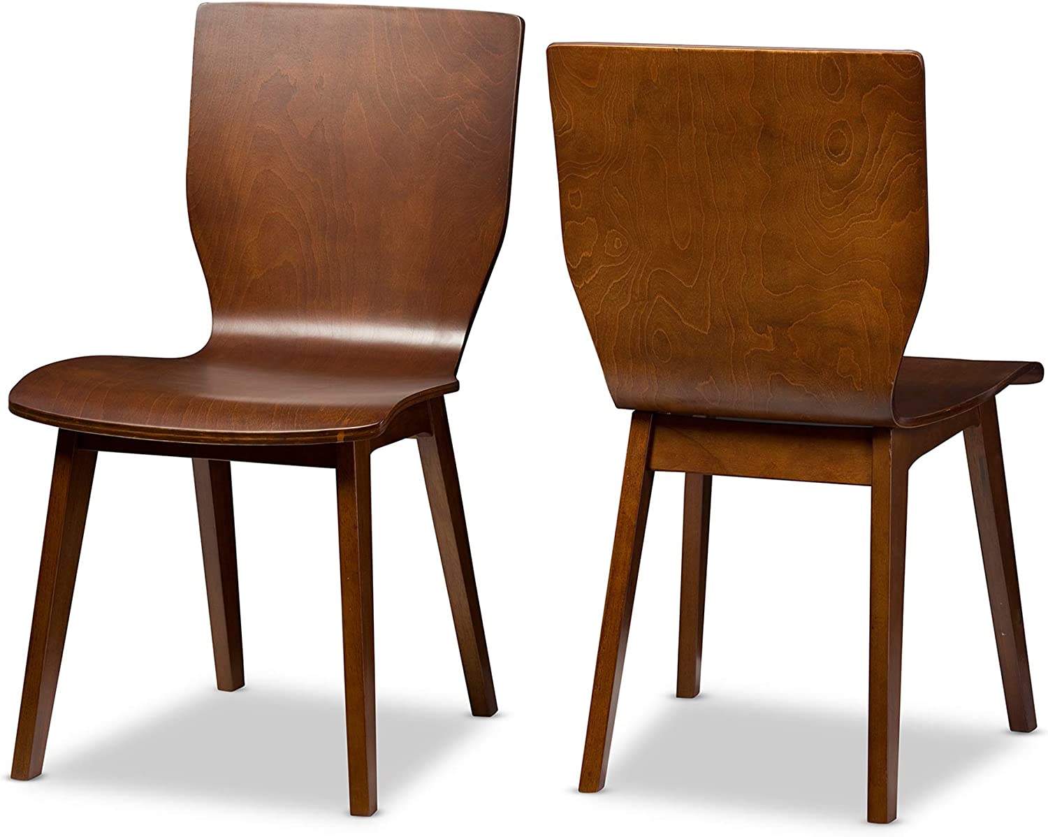 Baxton Studio Set of 2 Elsa Mid-Century Modern Scandinavian Style Bent Wood Dining Side Chairs Dark Walnut