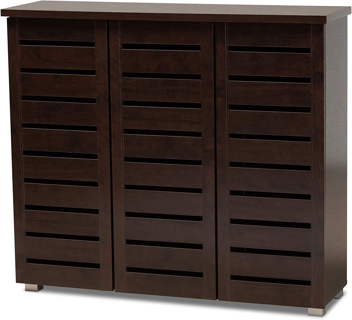 Wholesale Interiors Baxton Studio Adalwin Modern and Contemporary 3-Door Dark Brown Wooden Entryway Shoes Storage Cabinet