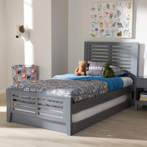 Baxton Studio Sedona Modern Classic Mission Style Grey-Finished Wood Twin Platform Bed with Trundle Grey/Twin//Light Wood/Mission/Rubber Wood/Poplar/LVL