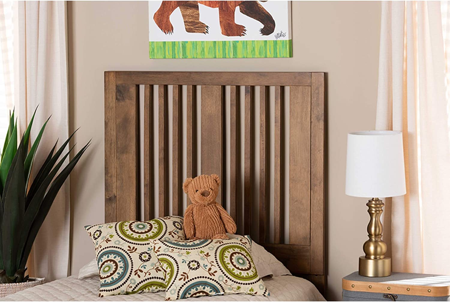 Baxton Studio Harena Modern and Contemporary Transitional Ash Walnut Finished Wood Twin Size Headboard