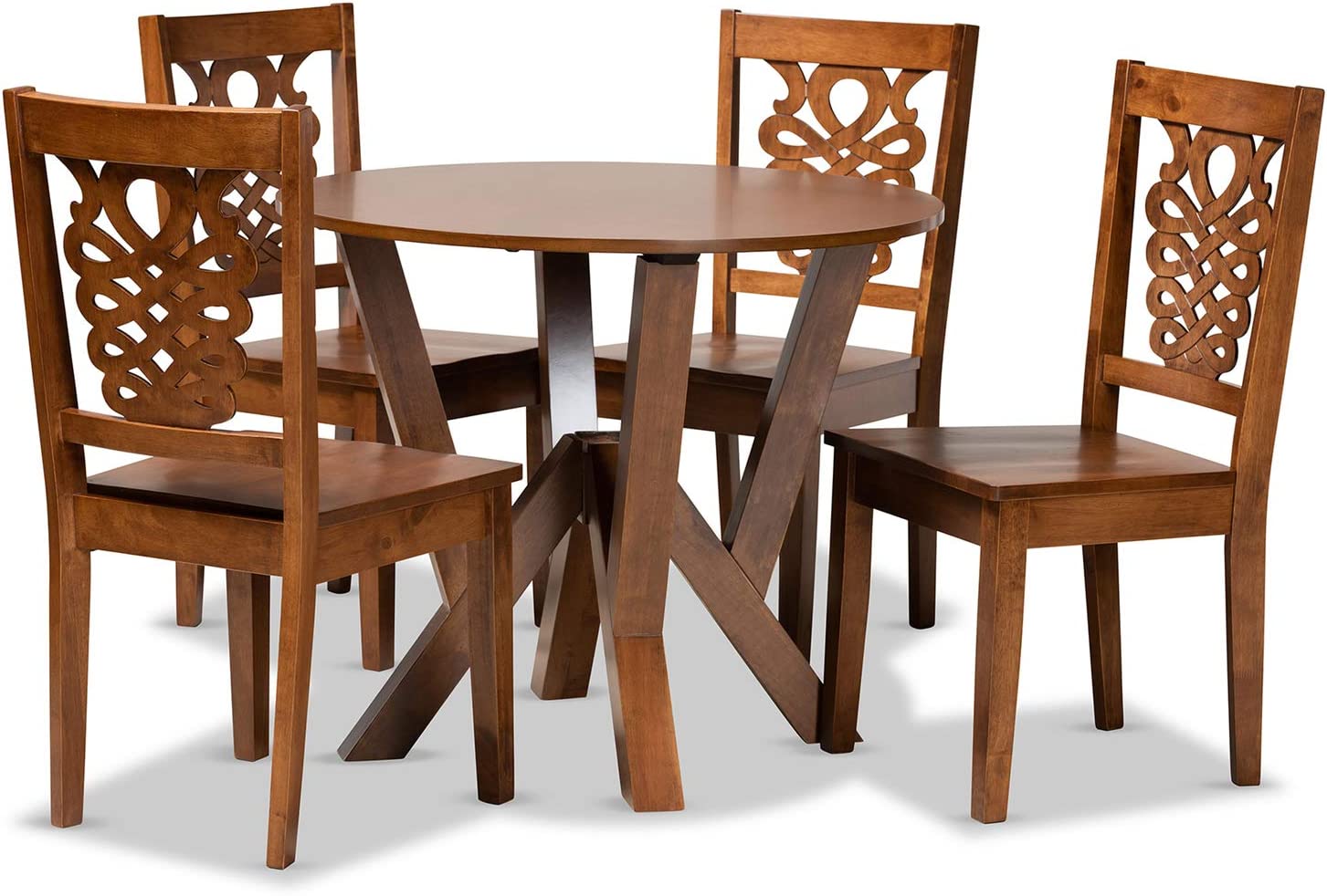 Baxton Studio Valda Modern and Contemporary Transitional Walnut Brown Finished Wood 5-Piece Dining Set