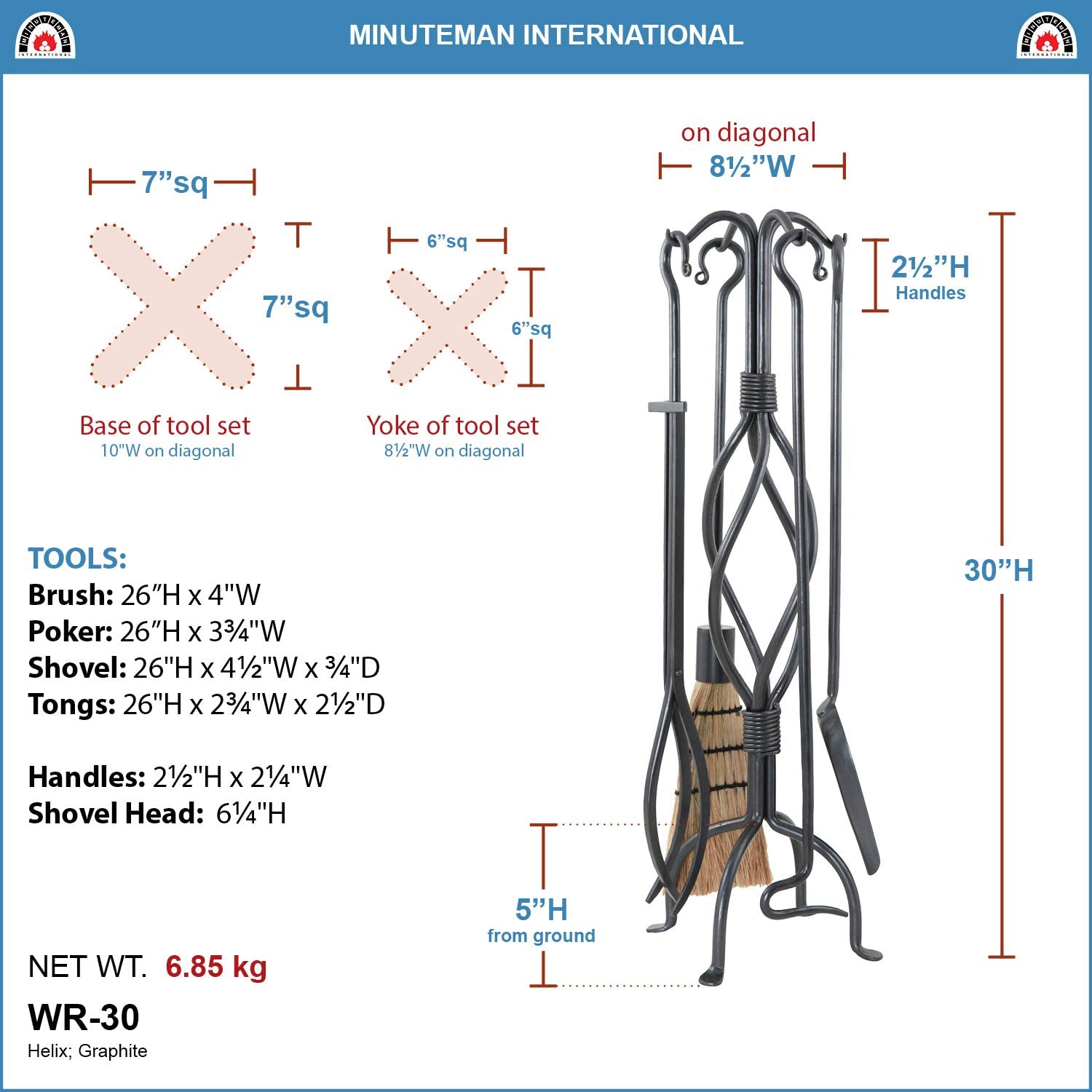 Minuteman International Helix 5-piece Wrought Iron Fireplace Tool Set