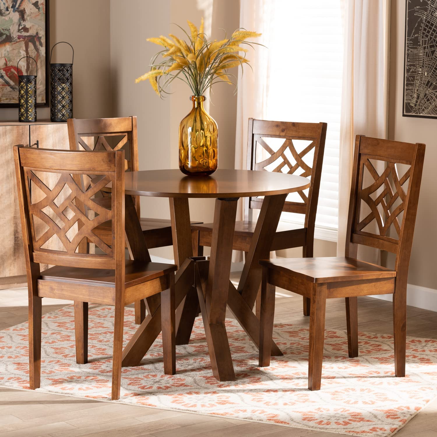Baxton Studio Kaila Modern and Contemporary Walnut Brown Finished Wood 5-Piece Dining Set