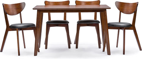 Baxton Studio Sumner Mid-Century Style 5 Piece Dining Set, Walnut Brown