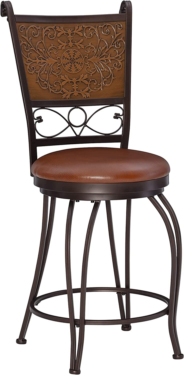 Powell Bronze with Muted Copper Stamped Back Counter Stool, 24&#34;