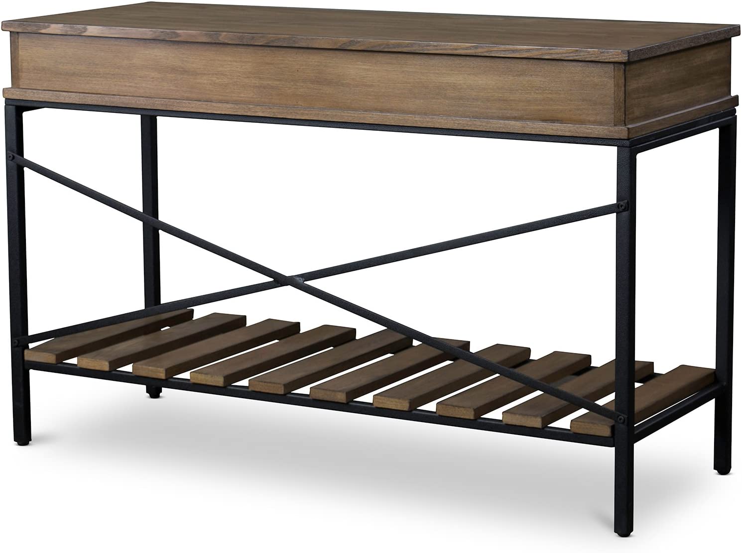 Baxton Studio Newcastle Wood and Metal Criss-Cross Console Table, 30&#34; x 47.25&#34; x 18&#34;, Brown