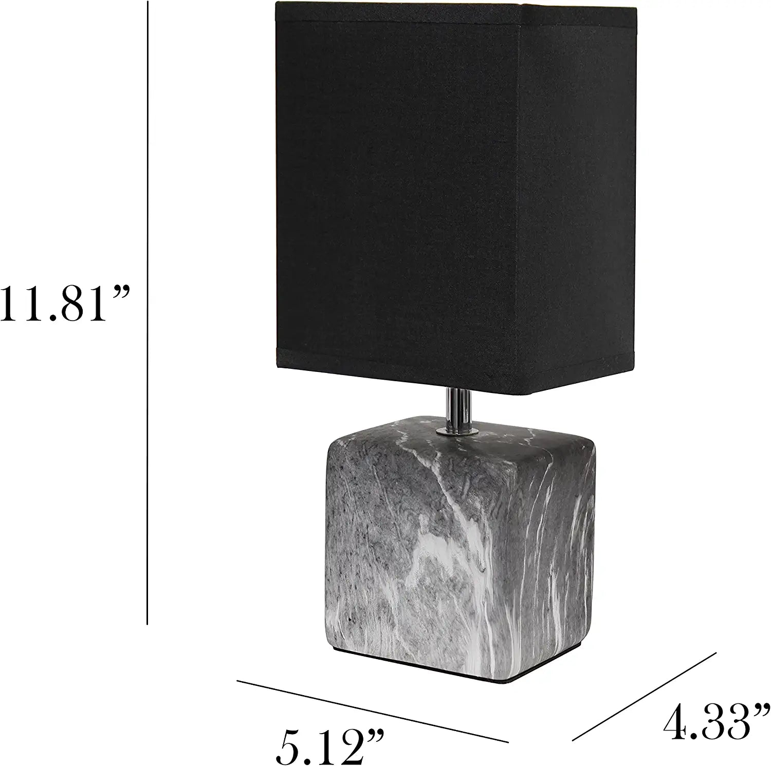 Simple Designs LT2071-BOB Mini Petite Gray White Marbled Ceramic Bedside Table Lamp with Black Shade