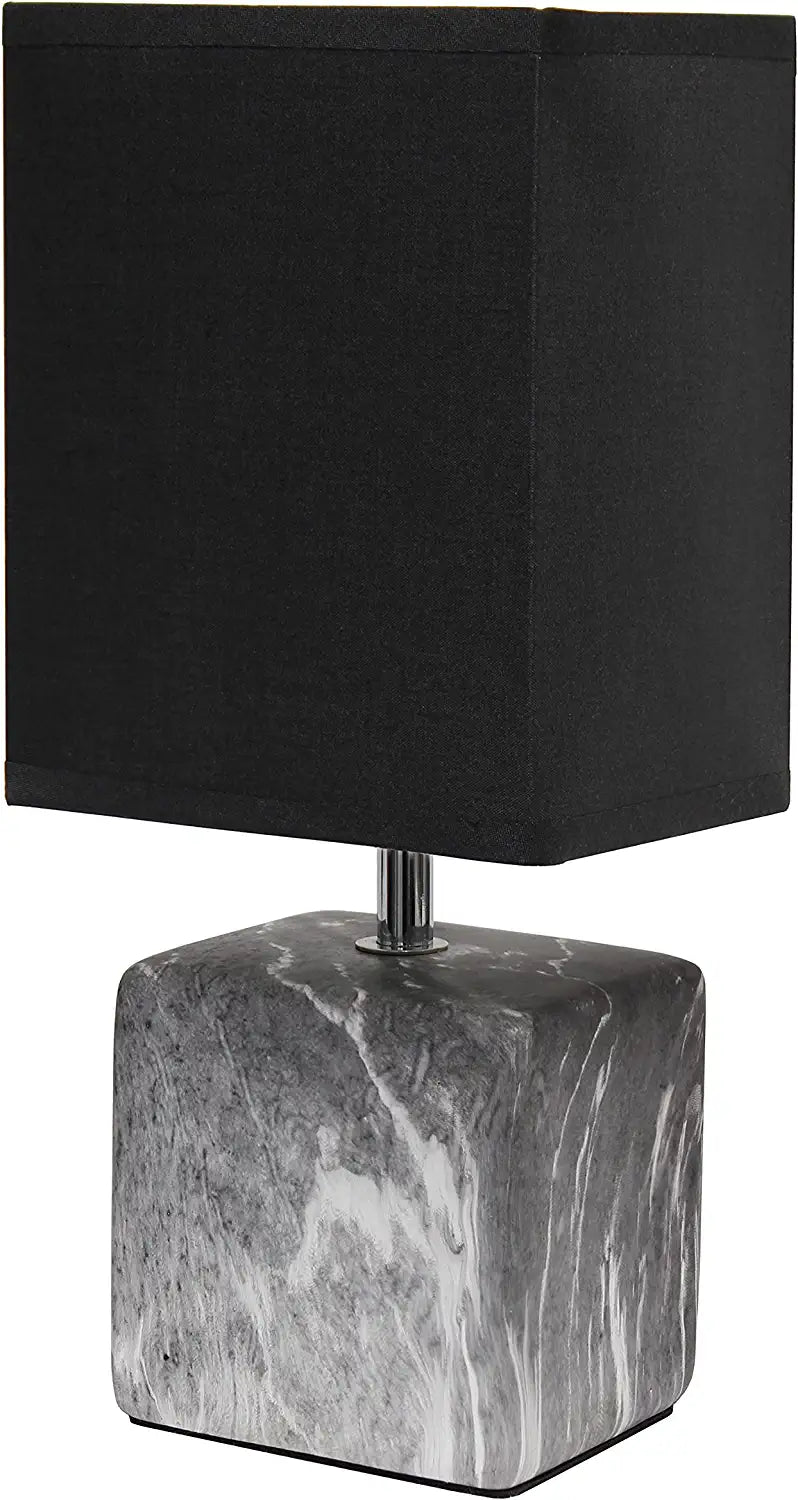 Simple Designs LT2071-BOB Mini Petite Gray White Marbled Ceramic Bedside Table Lamp with Black Shade
