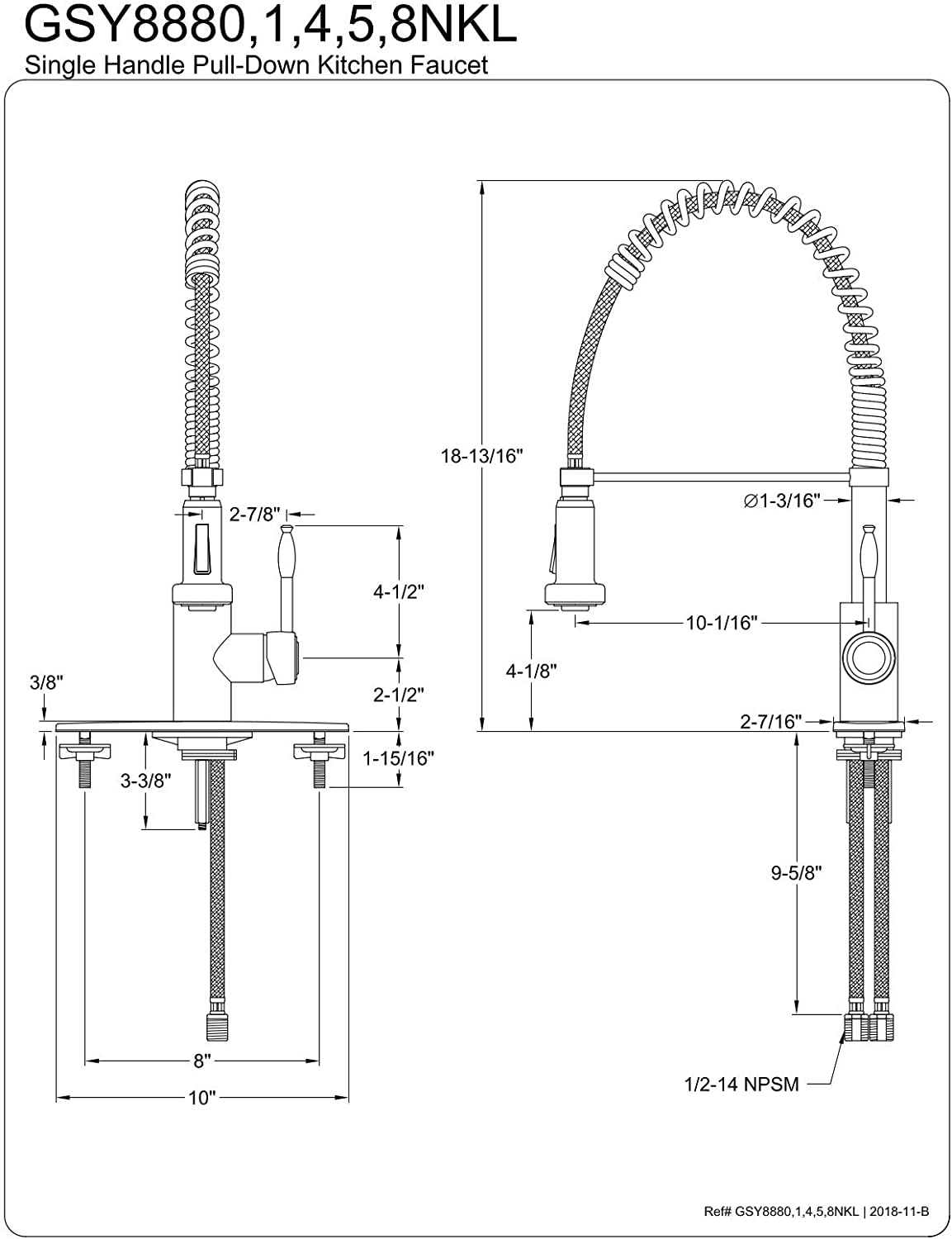 Kingston Brass GSY8888NKL Nustudio Pre-Rinse Kitchen Faucet, Brushed Nickel