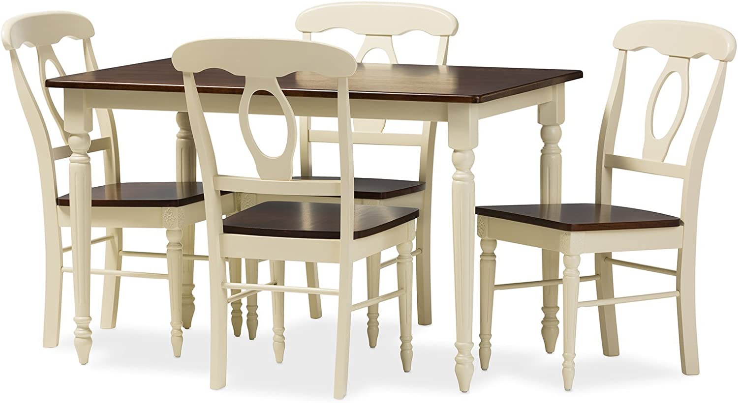 Baxton Studio Napoleon French Wood Dining Set Cherry Brown/Cream/French Country Cottage