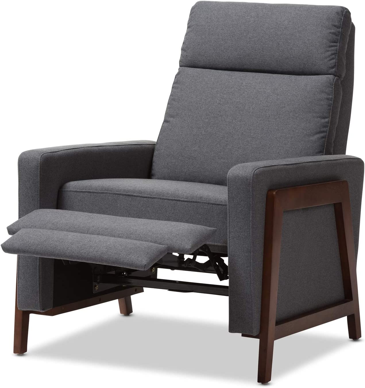 Baxton Studio Halstein Mid-Century Modern Grey Fabric Upholstered Lounge Chair Grey//Mid-Century/Fabric Dacron 100%&#34;/Eucalyptus Wood/HDF/Foam