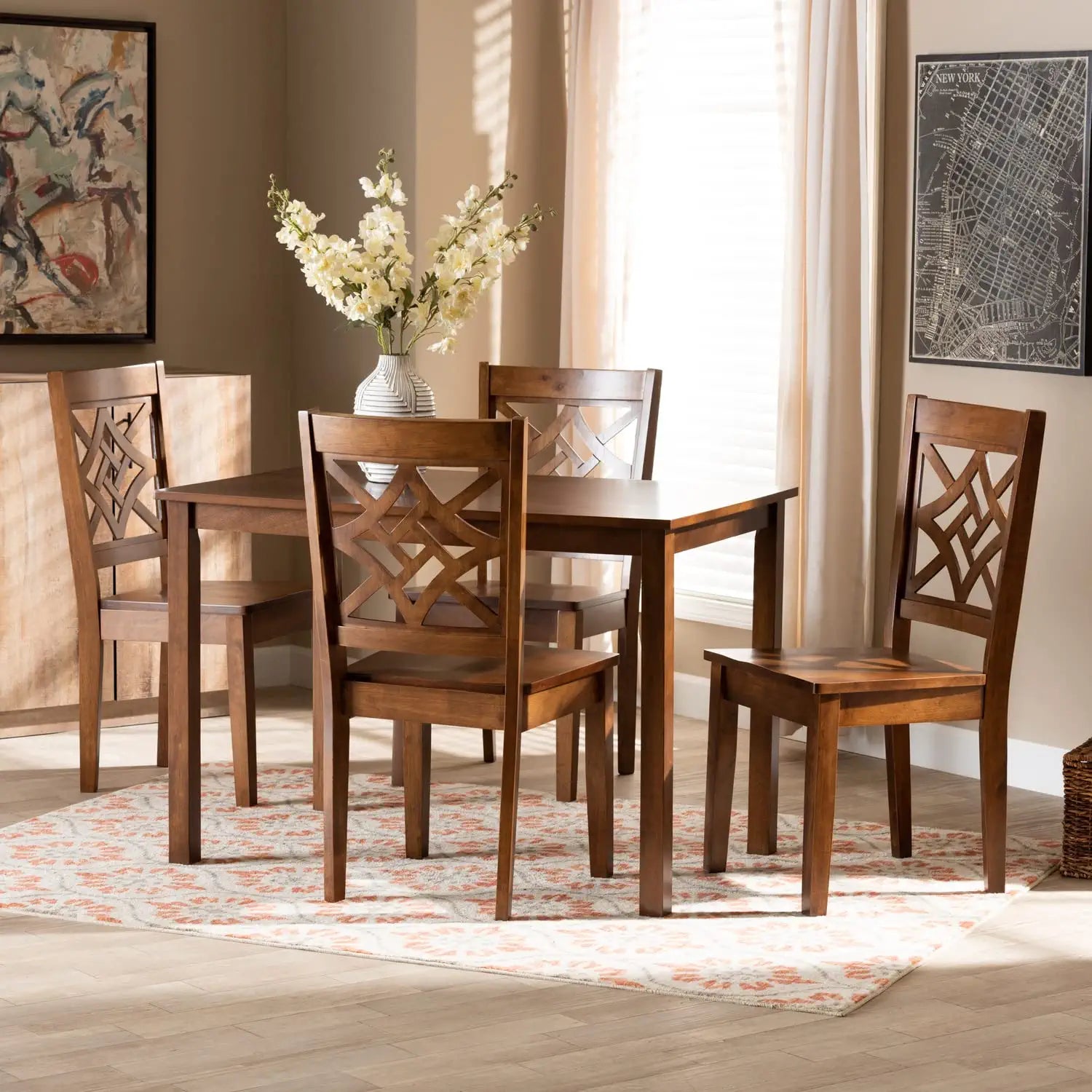Baxton Studio Nicolette Modern and Contemporary Walnut Brown Finished Wood 5-Piece Dining Set
