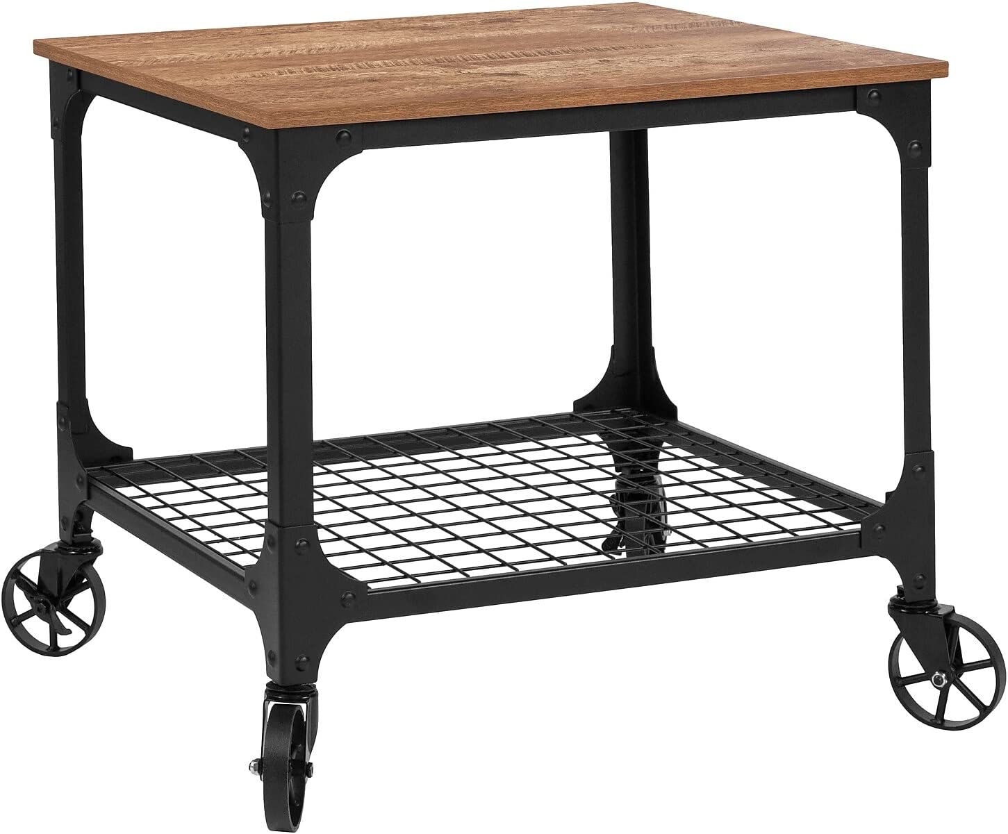 Flash Furniture Rustic Grant Park Wood Grain And Industrial Iron Kitchen Serving And Bar Cart, One Size