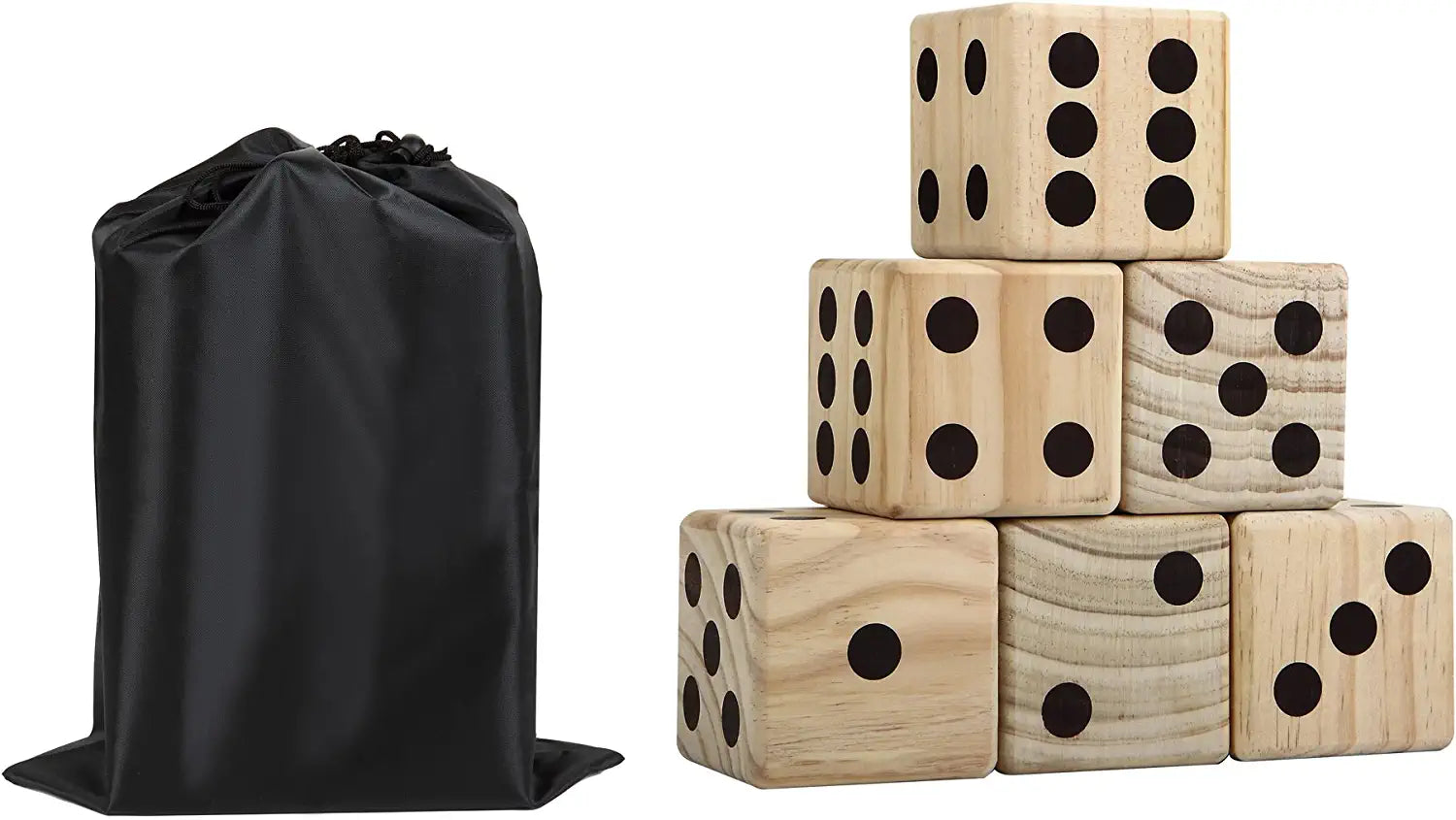 Hathaway High Roller yd Dice Set with 6 x 3.5-in Wooden Dice &amp; Black Nylon Storage Bag, Reusable Scorecard Included yd Dice, Wood