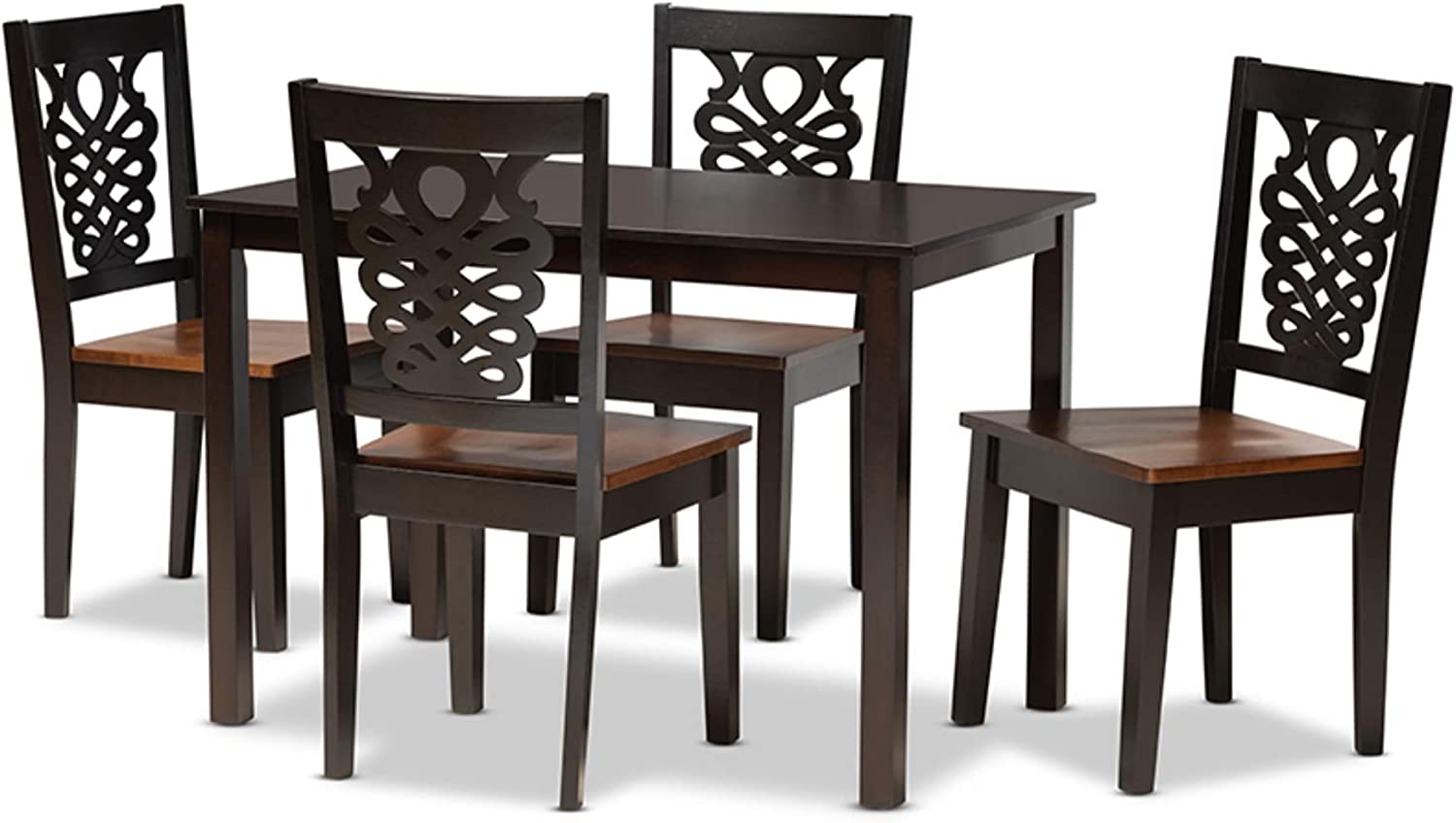 Baxton Studio Luisa Modern and Contemporary Two-Tone Dark Brown and Walnut Brown Finished Wood 5-Piece Dining Set