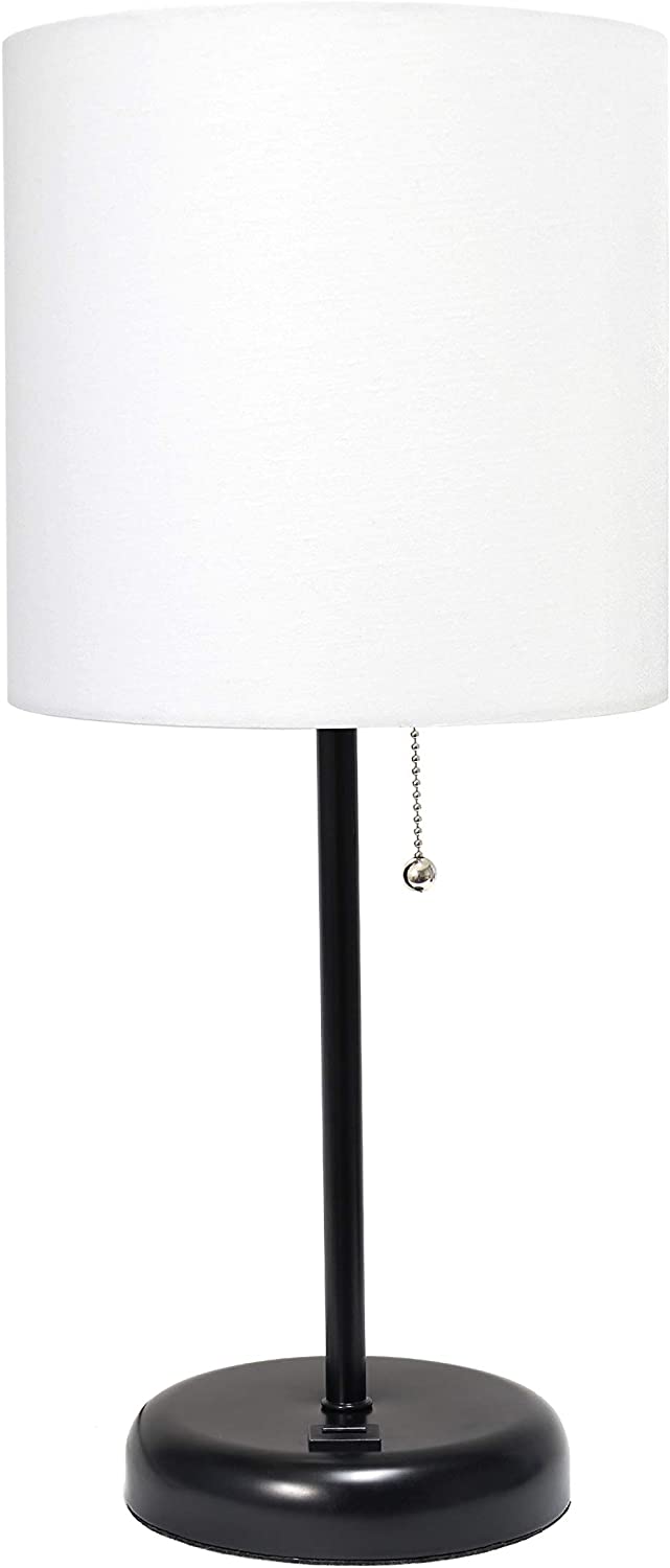 Limelights LT2044-GOW Stick USB Charging Port and Fabric Shade Table Lamp, White/Gray