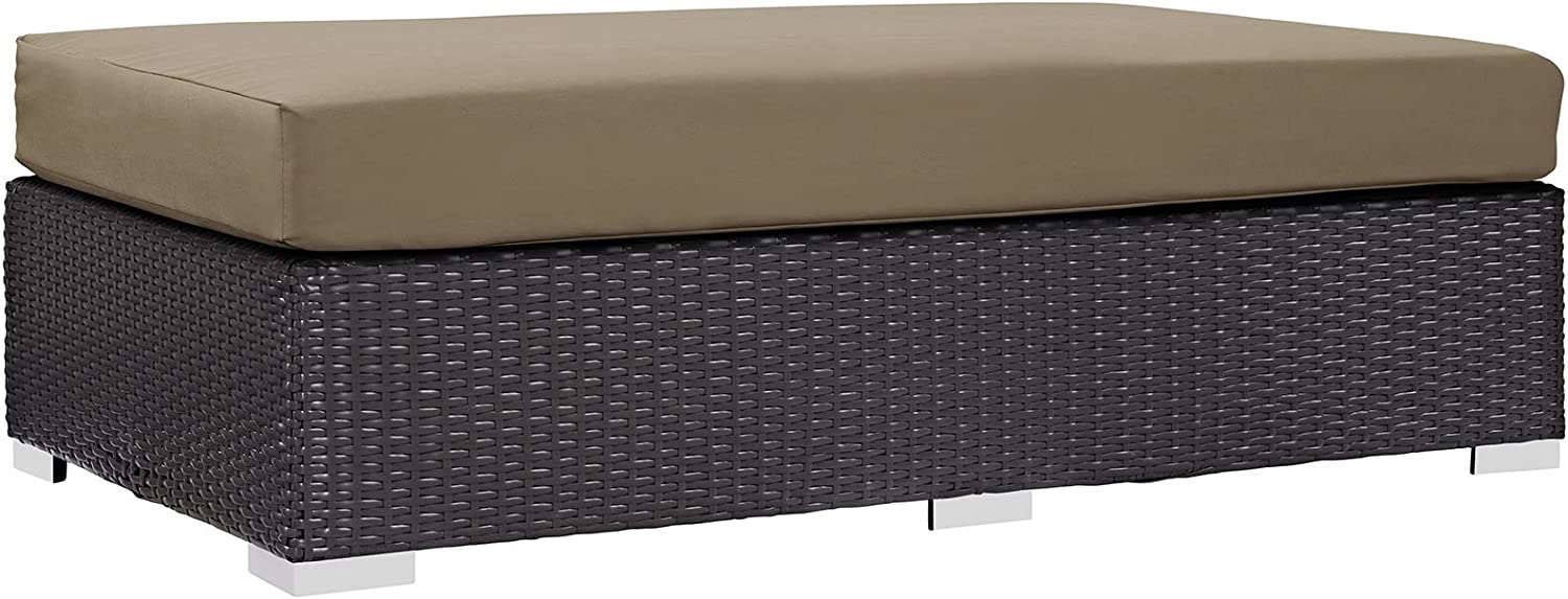 Modway Convene Wicker Rattan Outdoor Patio Rectangle Ottoman in Espresso Mocha