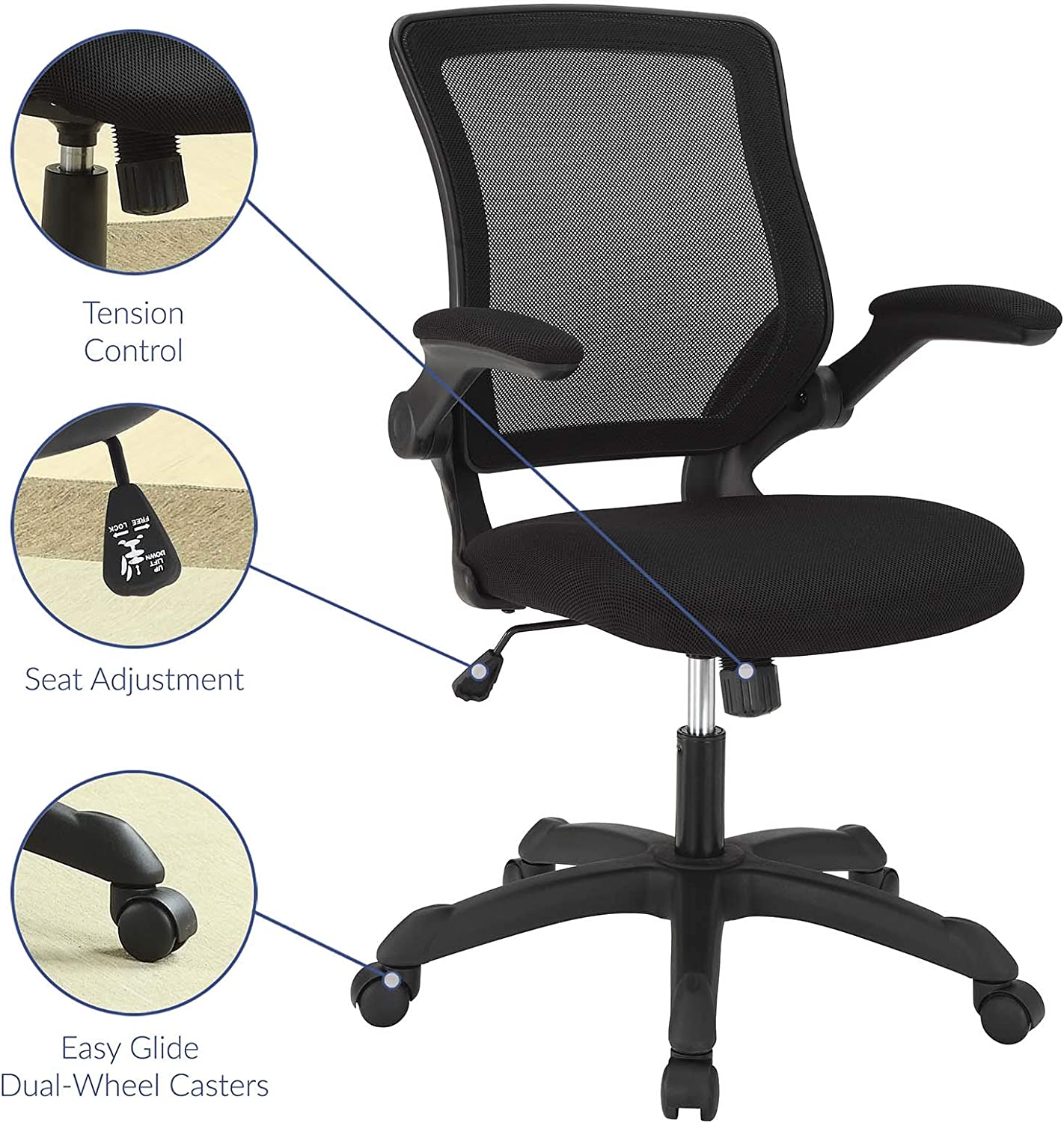 Modway Veer Office Chair with Mesh Back and Vinyl Seat With Flip-Up Arms in Tan