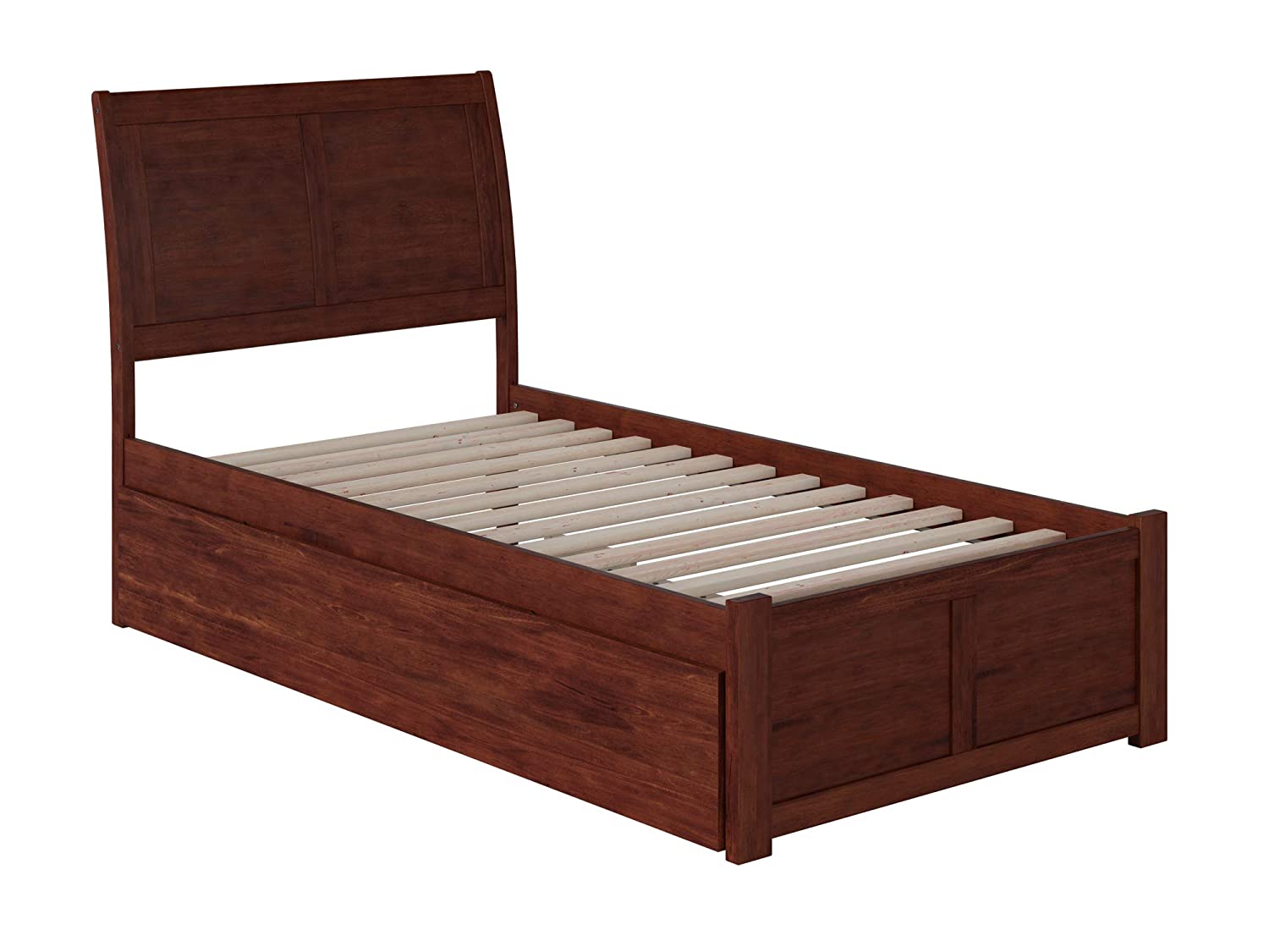 AFI Portland Platform Bed with Footboard and Turbo Charger with Twin Extra Long Trundle, XL, Walnut