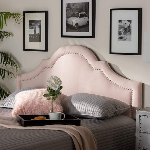 Baxton Studio Rita Modern and Contemporary Light Pink Velvet Fabric Upholstered Queen Size Headboard