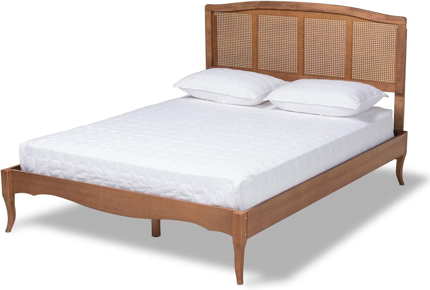 Baxton Studio Marieke Vintage French Inspired Ash Wanut Finished Wood and Synthetic Rattan King Size Platform Bed