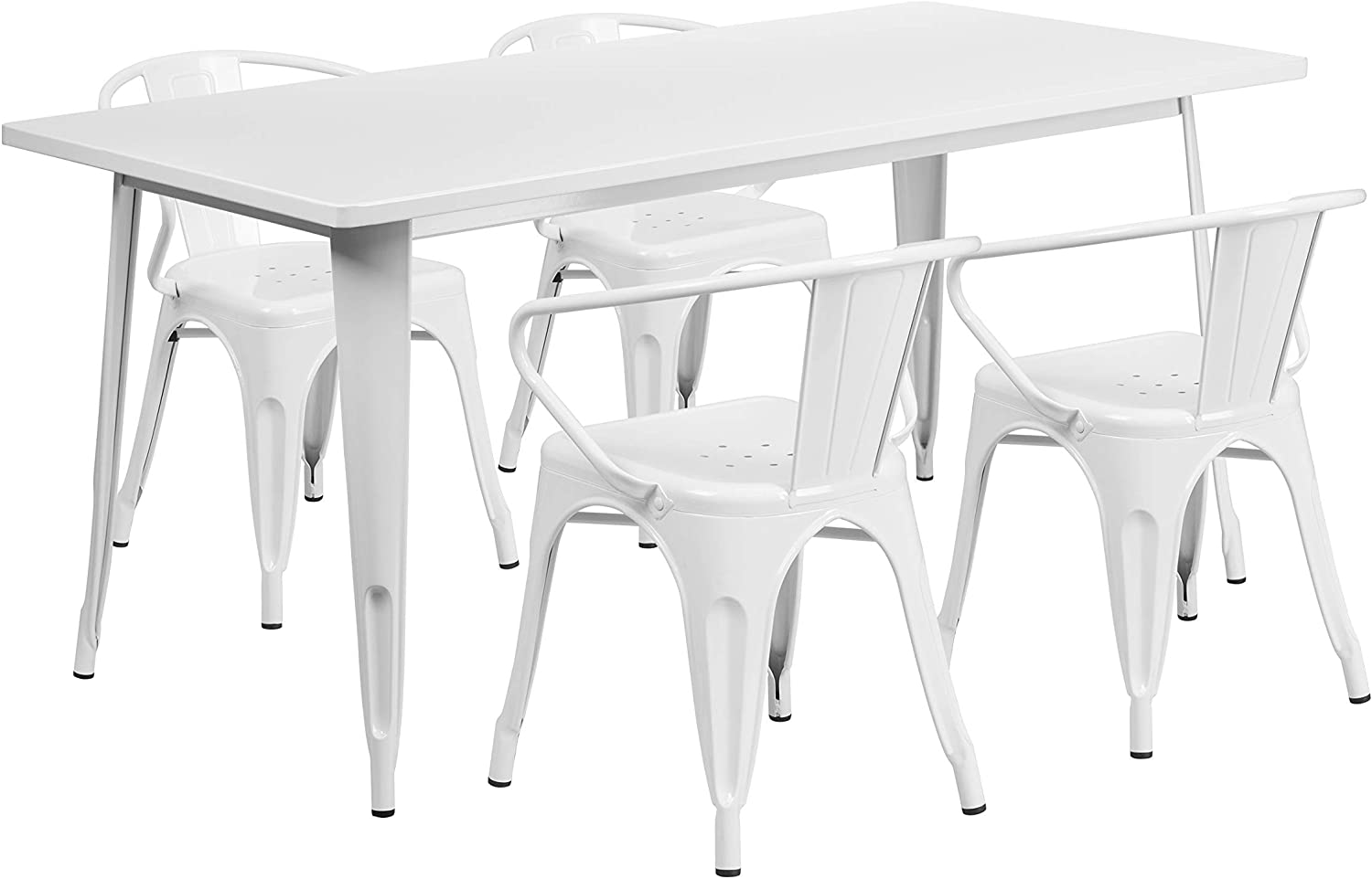 Flash Furniture Commercial Grade 31.5&#34; x 63&#34; Rectangular White Metal Indoor-Outdoor Table Set with 4 Arm Chairs