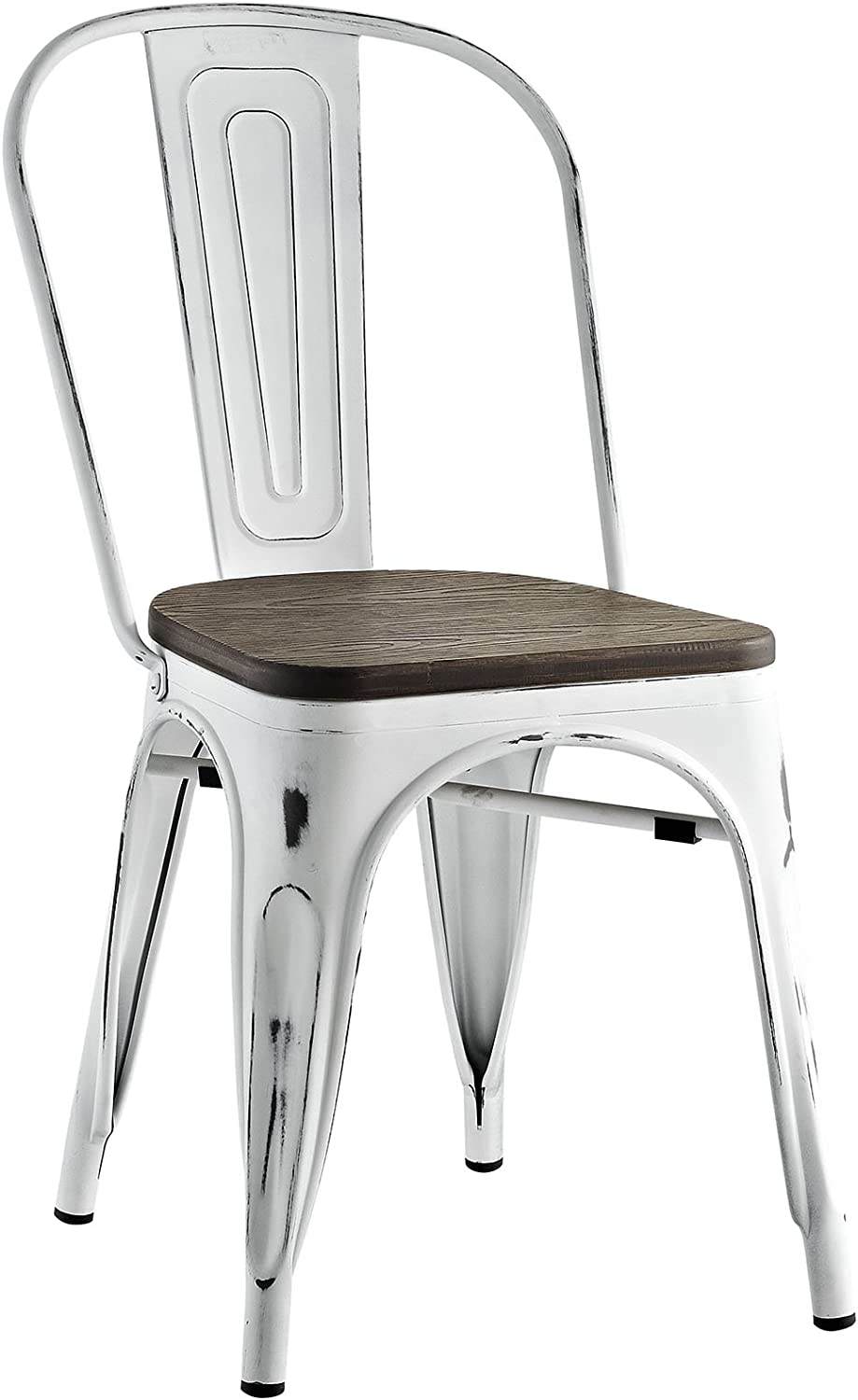 Modway EEI-2028-WHI Promenade Stackable Modern Aluminum Bistro Dining Side Chair With Bamboo Seat, One, White