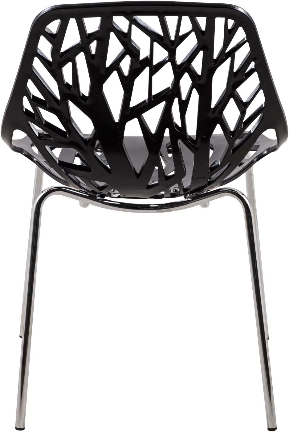 LeisureMod Forest Modern Dining Chair with Chromed Legs, Set of 2 (Black)