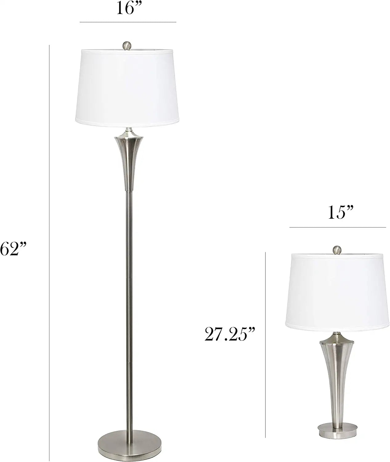 Elegant Designs LC1020-BSN 3 Pack Lamp Set, Brushed Nickel