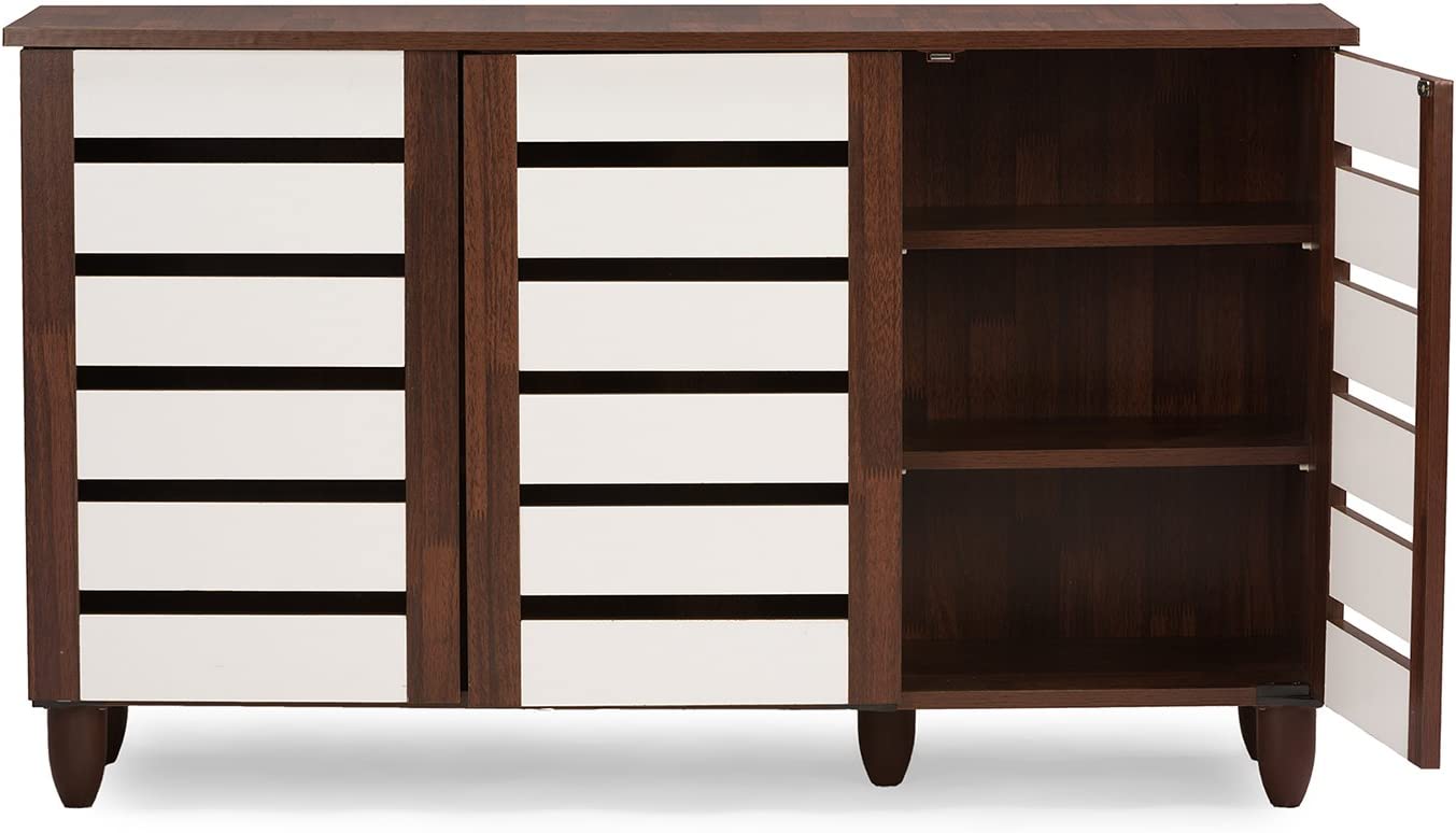 Baxton Studio Wholesale Interiors Gisela Oak and White 2-Tone Shoe Cabinet with 3 Doors