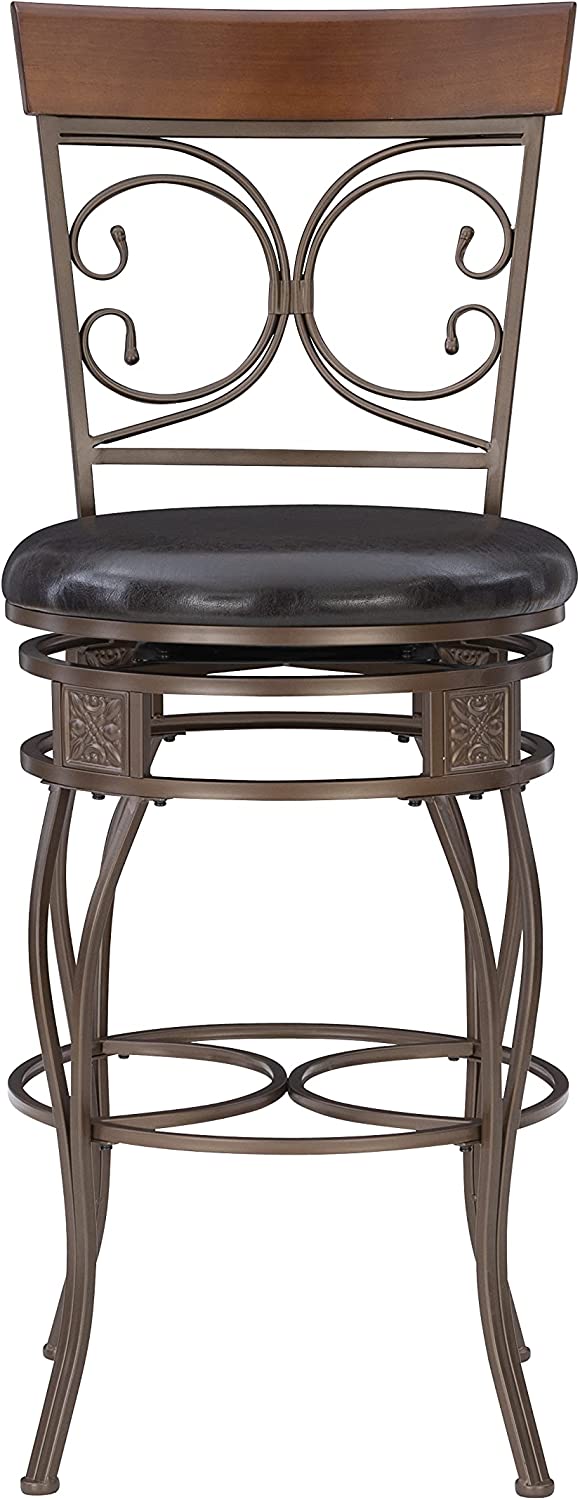 Powell Company Back Scroll Powell Big and Tall Barstool, Bar Height, Dark Bronze/Brown