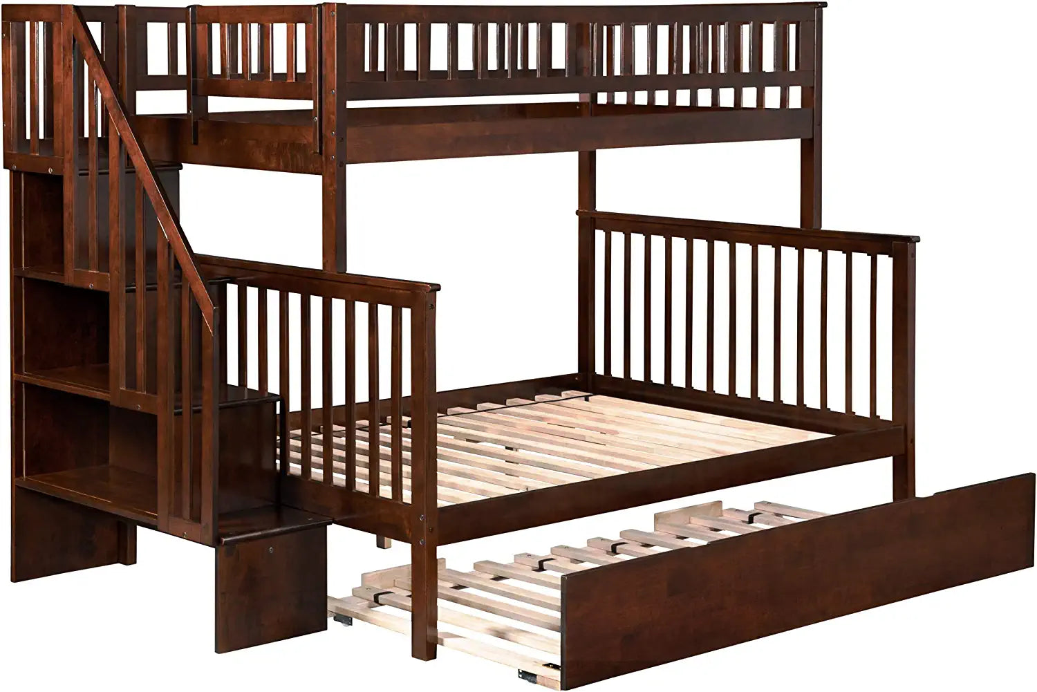 AFI Woodland Staircase Bunk with Turbo Charger and Twin Size Urban Trundle, Full, Walnut