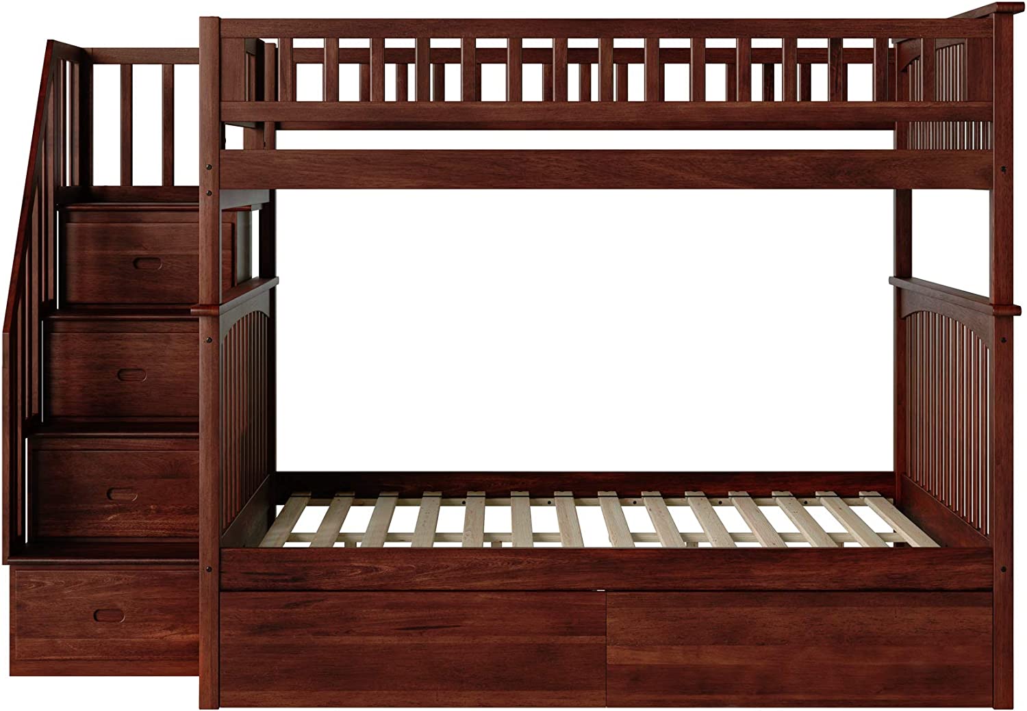 AFI Columbia Staircase Bunk with Turbo Charger and Urban Bed Drawers, Full/Full, Walnut
