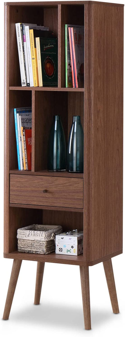 Baxton Studio FP-6785-Walnut Bookcase, 15.21LX18.41WX60.26H, Walnut Brown