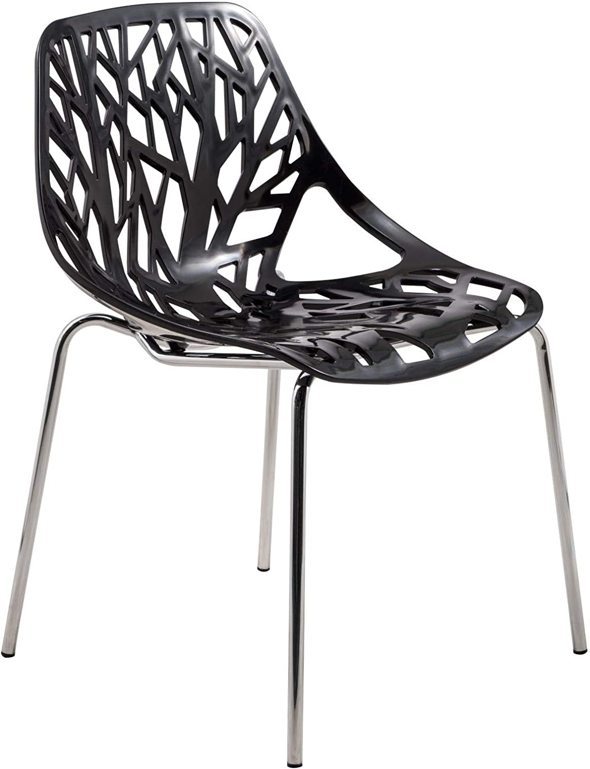 LeisureMod Forest Modern Dining Side Chair with Chrome Legs (Black)