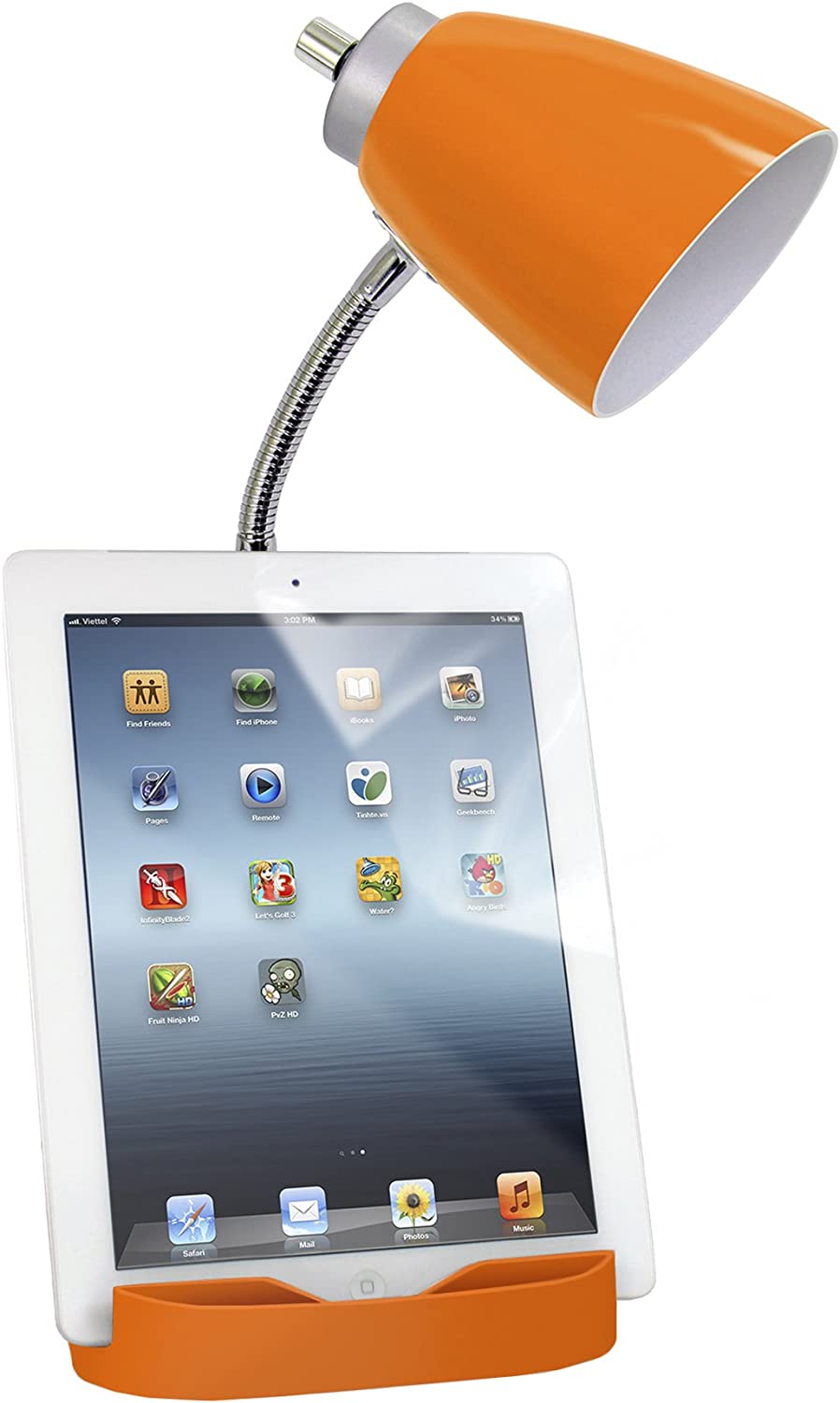 Limelights LD1056-ORG iPad Tablet Stand Book, Orange Gooseneck Organizer Desk Lamp with Holder and USB Port