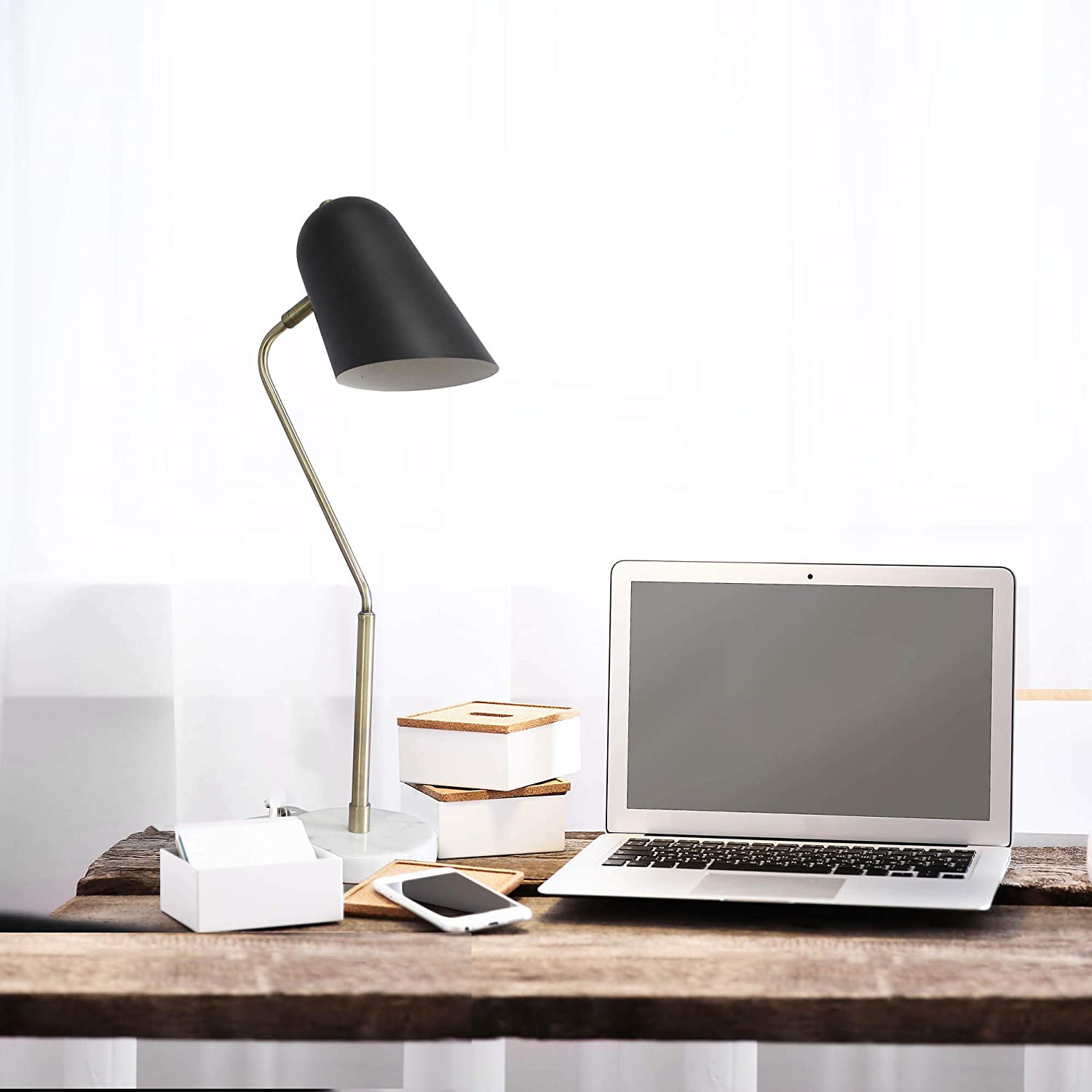 Lalia Home Decorative Asymmetrical Marble and Metal Desk Lamp with Black Sloped Shade